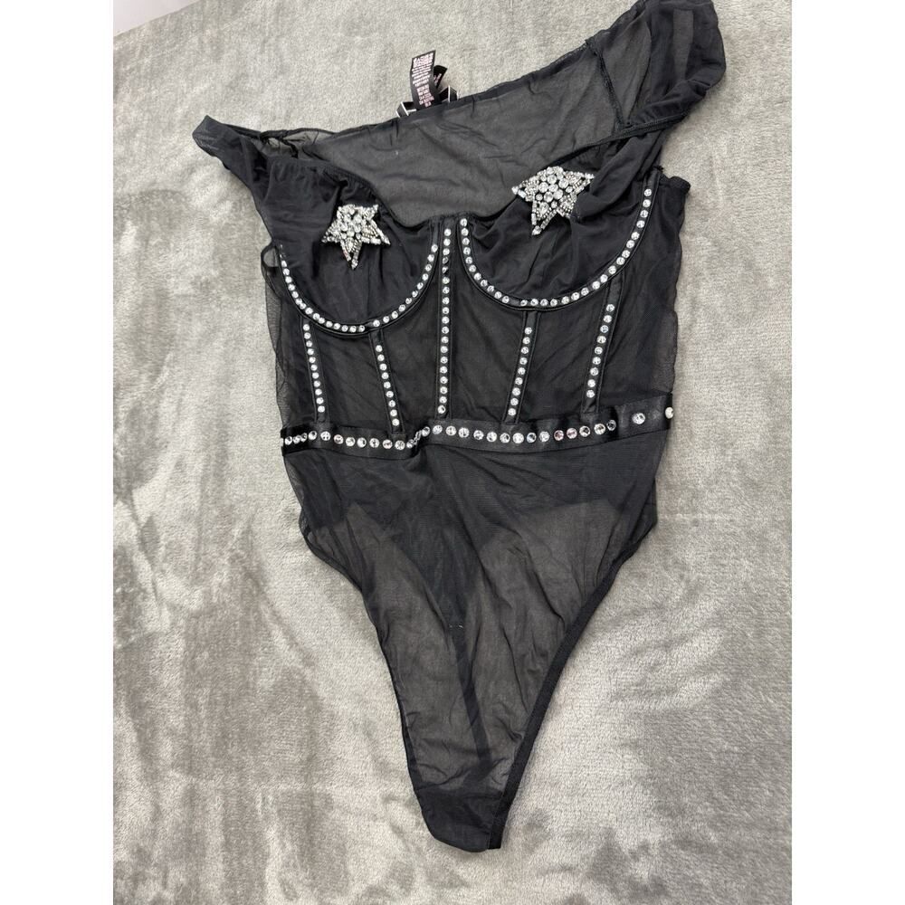 Victoria’s Secret Star Teddy Black Bodysuit Swarovski Rhinestones Medium - Picture 6 of 16